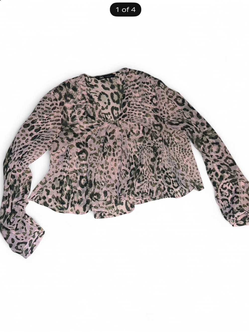 Zara Pink and Olive Animal Print Long Sleeve Blouse